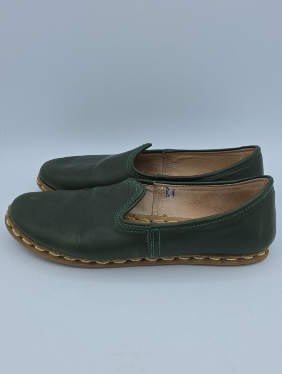 Sabah Shoes - Sabah Denali Green Handmade Turkish Leather Slip On Boho Loafers Shoes Wms 39